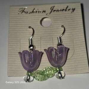 Purple and Green Tulip Earrings